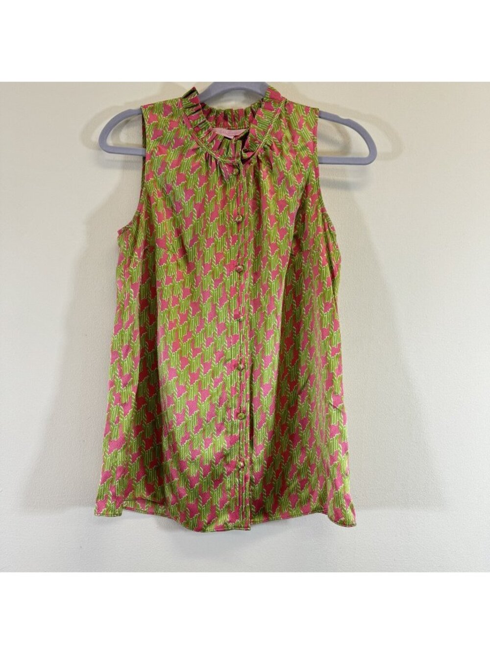 Lilly Pulitzer Women’s Silk Sleeveless Blouse Size 4 Houndstooth Printed